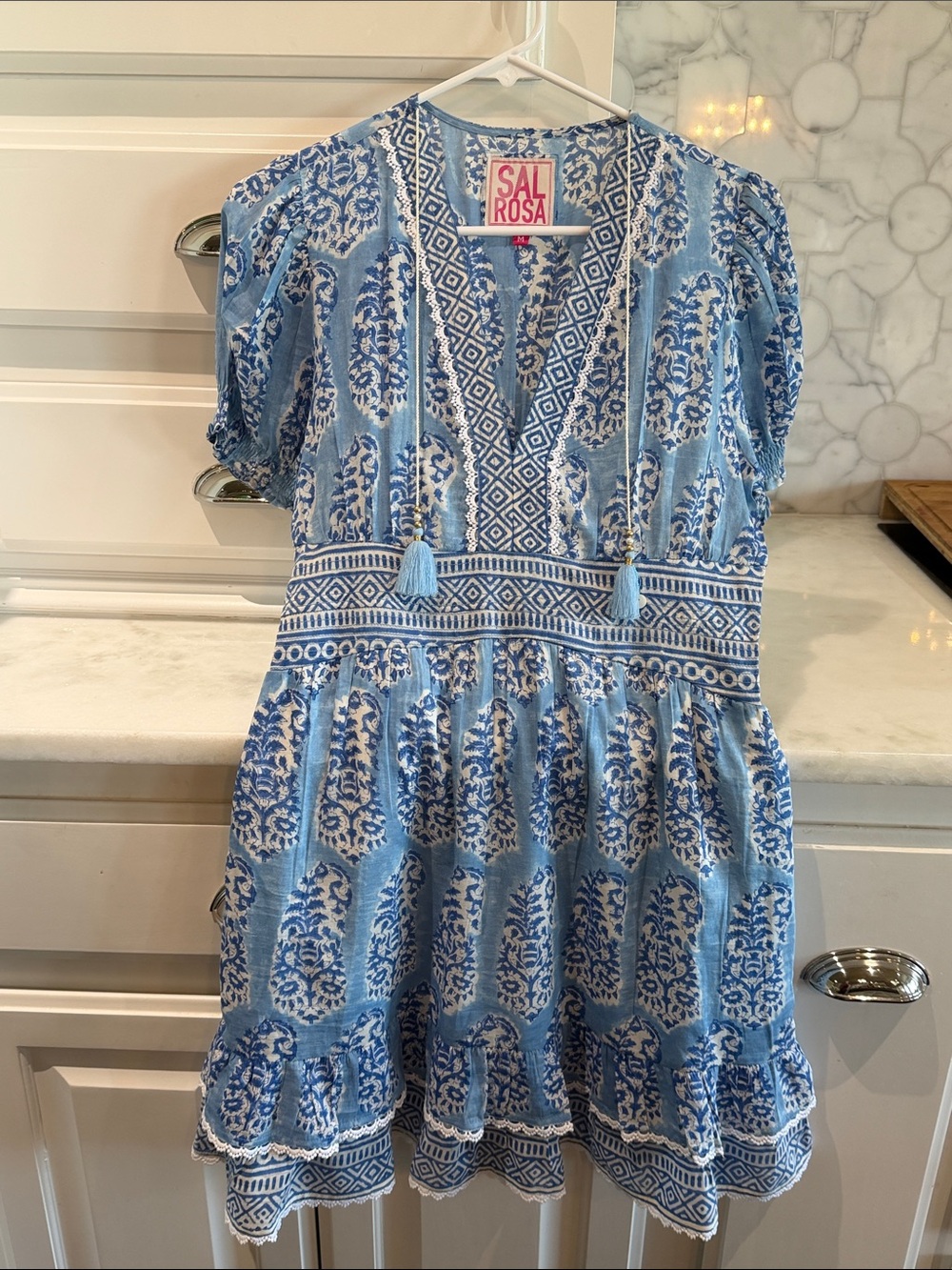 Light Blue Printed Tassel Casual Dress
